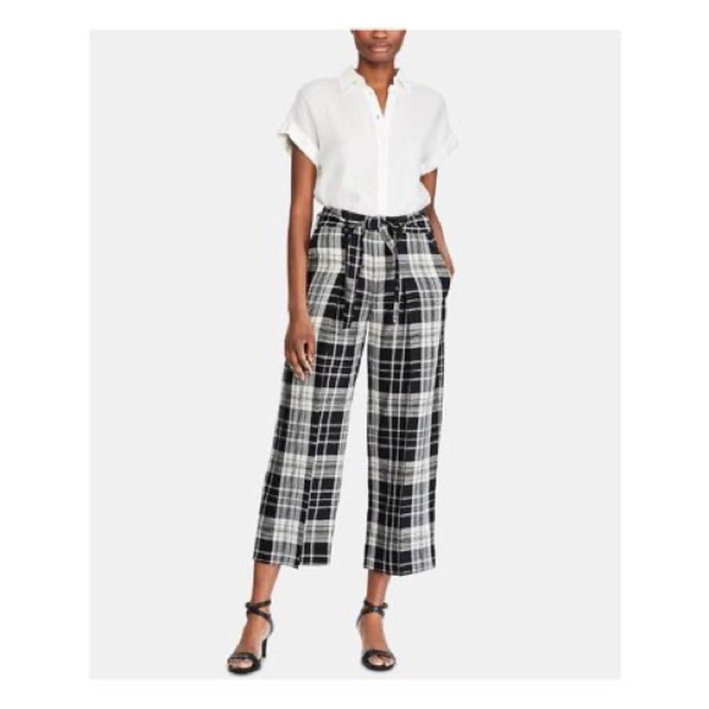 Lauren Ralph Lauren Women’s Plaid Wide Leg Pants Linen blend